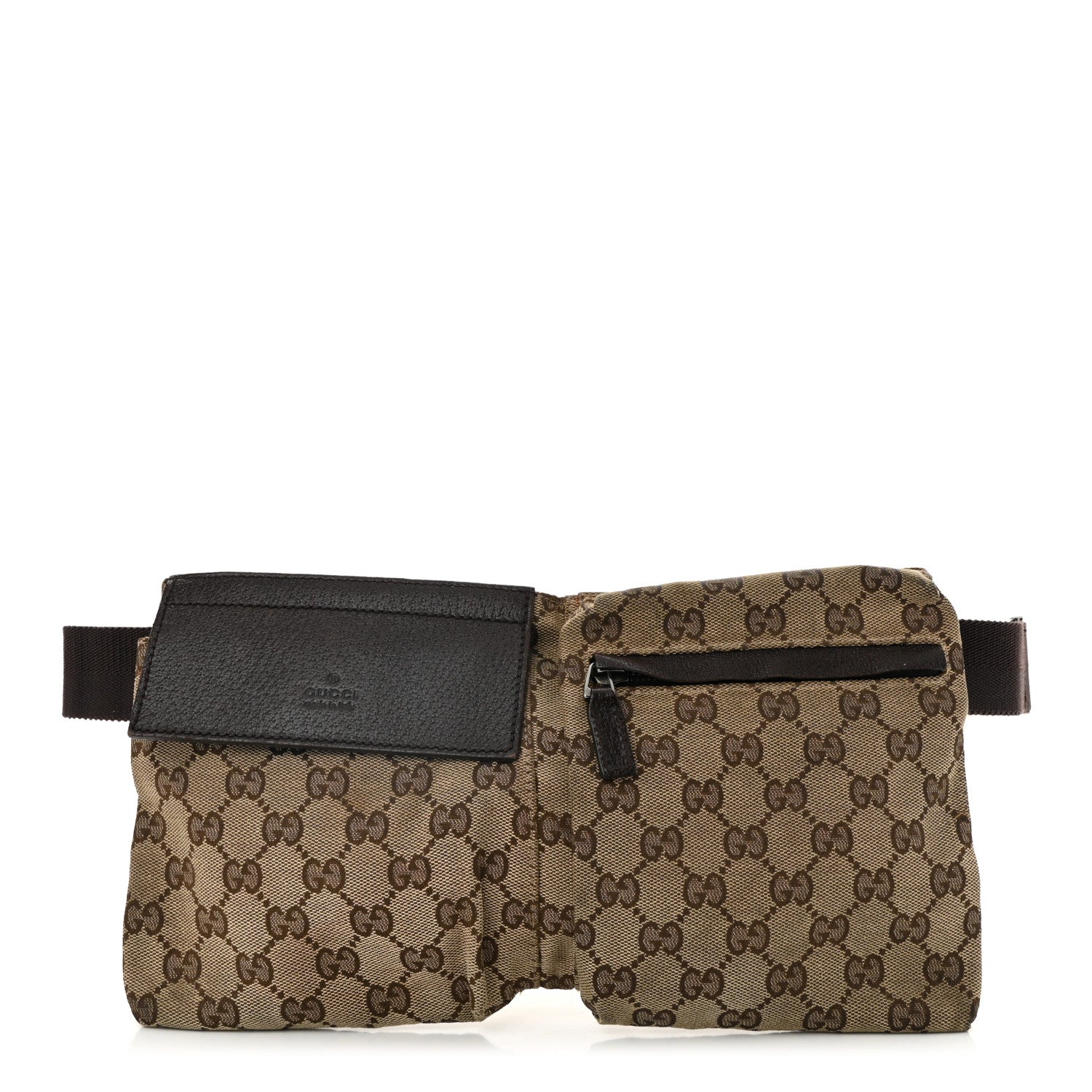 GG Monogram Web Double Pocket Belt Bag Dark Brown