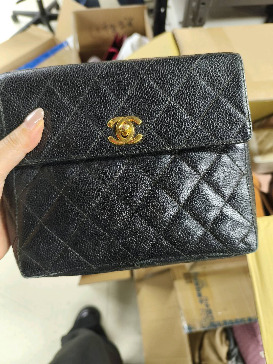 Chanel Straight Flap Caviar Leather Shoulder Bag