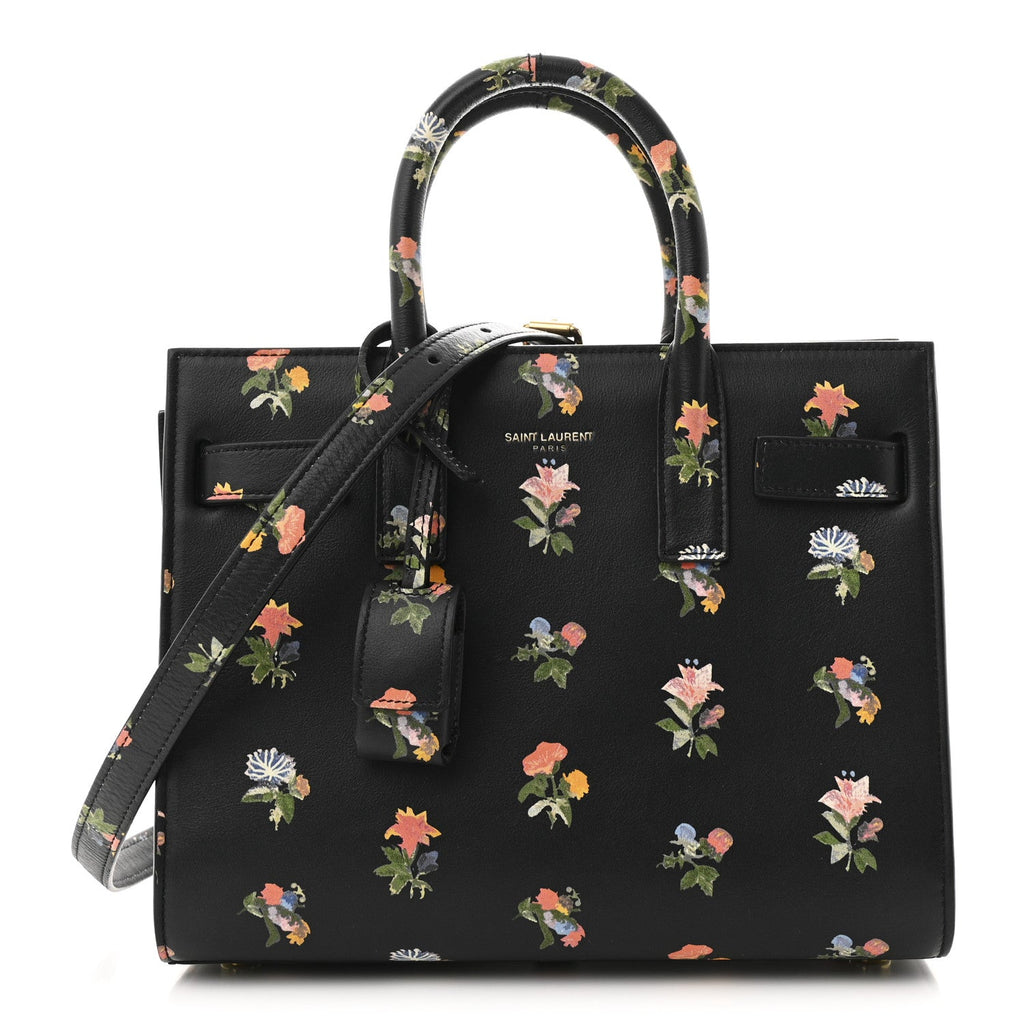 Calfskin Prairie Printed Nano Sac De Jour Black