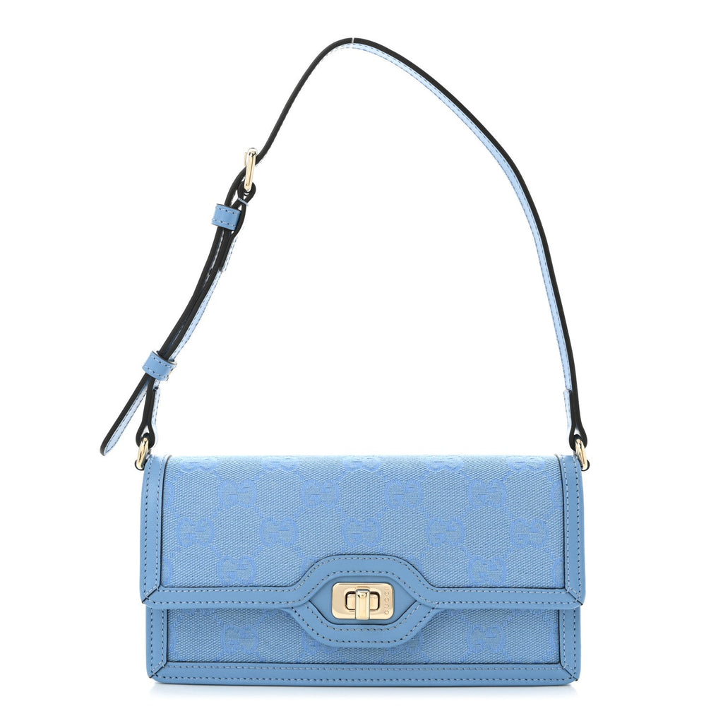 GG Monogram Textured Dollar Calfskin Small Luce Shoulder Bag Blue