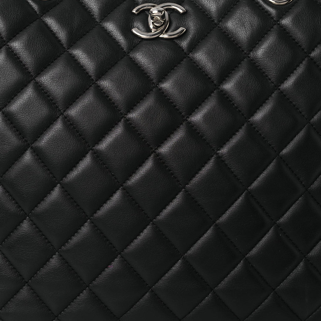 Calfskin Quilted Large CC Shopping Tote Black