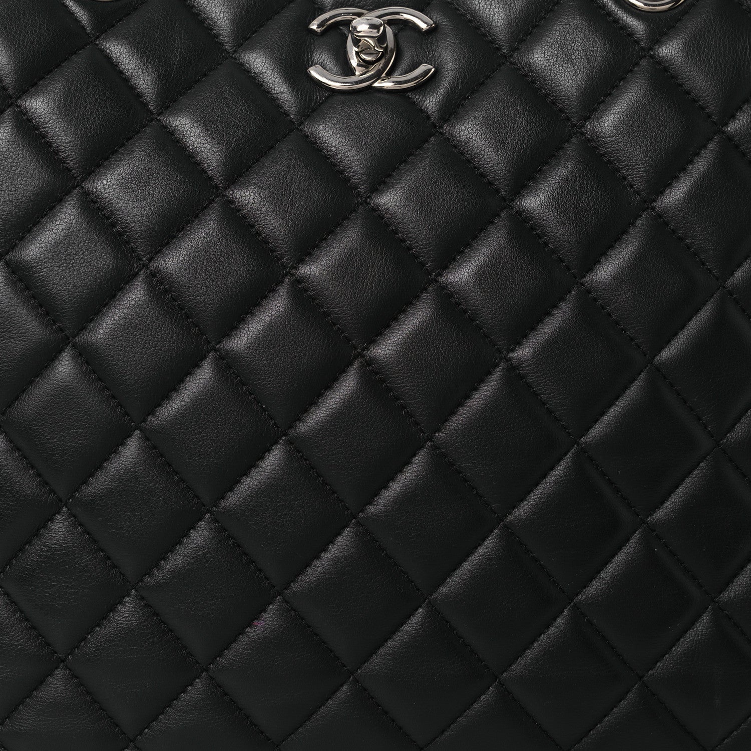 Calfskin Quilted Large CC Shopping Tote Black