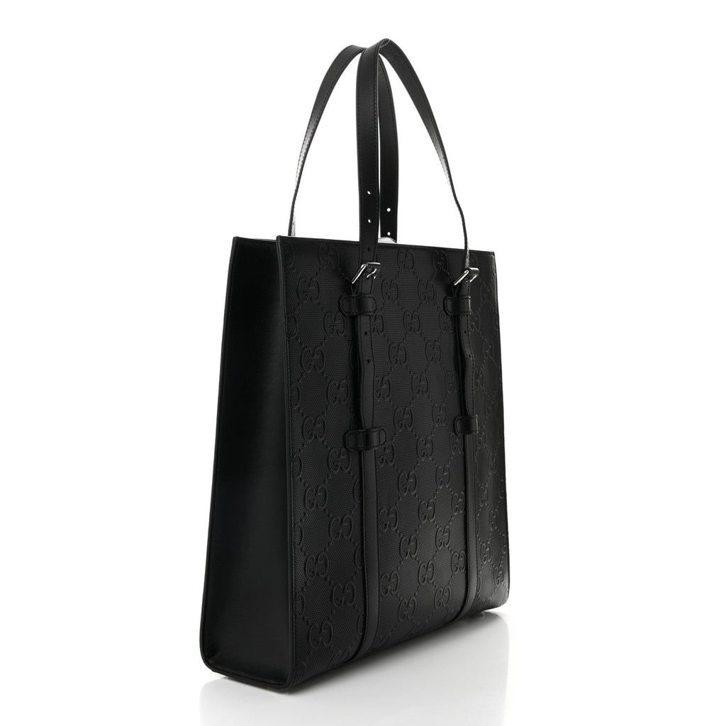 Calfskin GG Tennis Embossed Medium Tote Bag Black