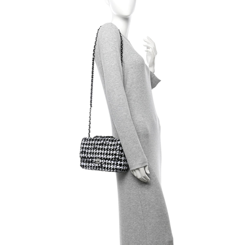 Sequin Houndstooth Medium Flap Black White