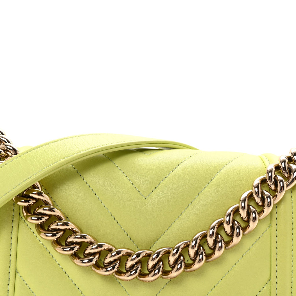 Calfskin Chevron Quilted Small Boy Flap Light Green