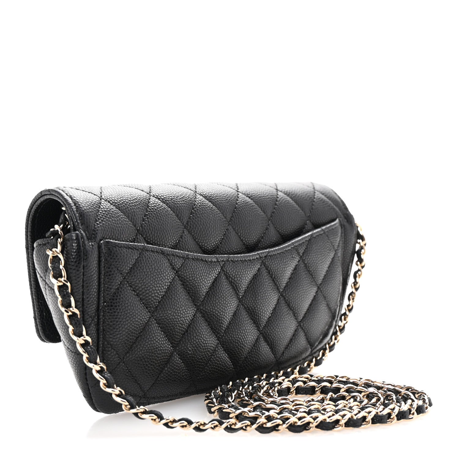 Caviar Quilted Glasses Case With Chain Black