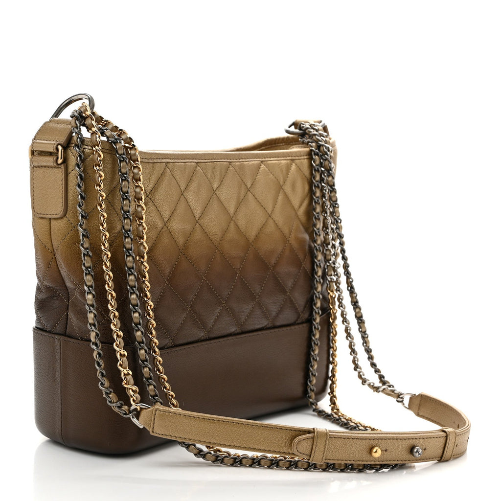 Metallic Goatskin Quilted Medium Gabrielle Hobo Dark Gold Bronze
