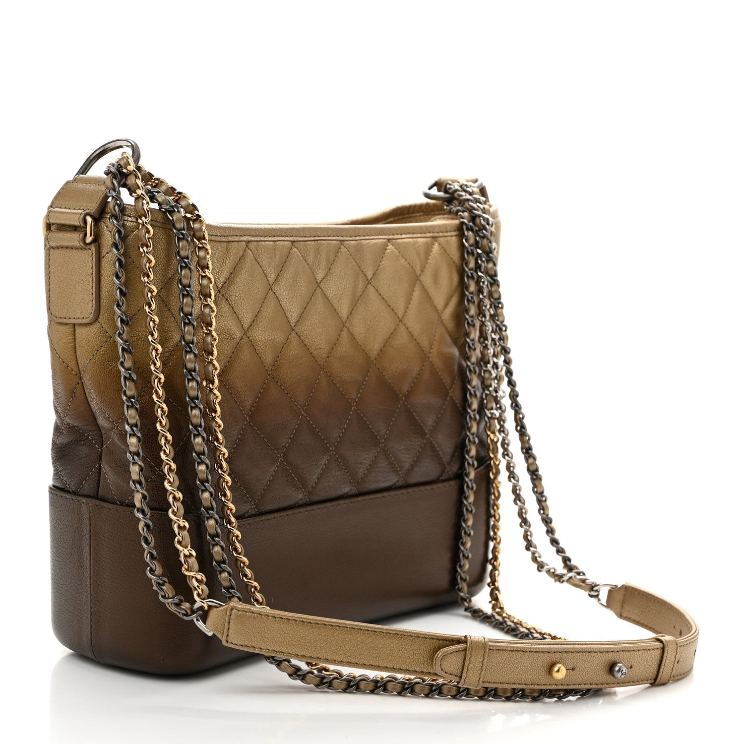 Metallic Goatskin Quilted Medium Gabrielle Hobo Dark Gold Bronze