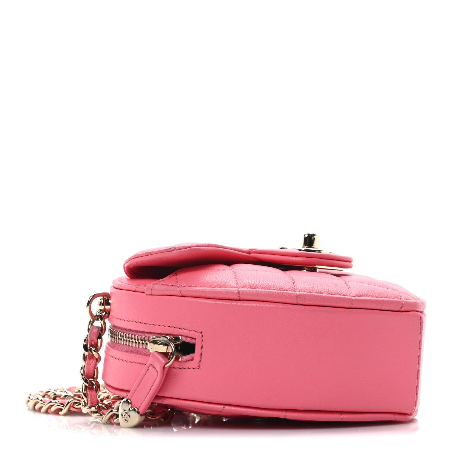 Lambskin Quilted CC In Love Heart Clutch With Chain Pink