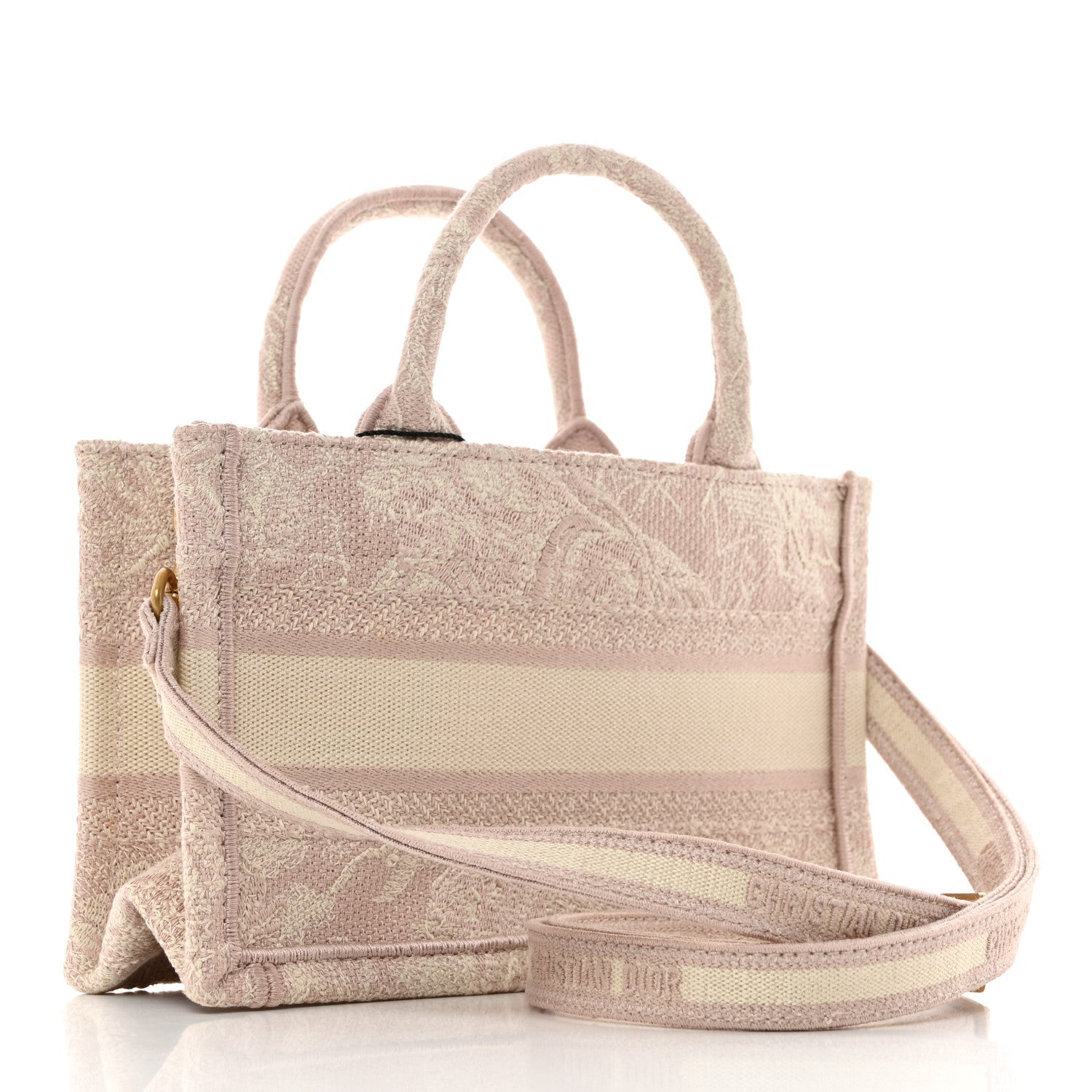 Canvas Embroidered Mini Toile De Jouy Book Tote With Strap Rose Multicolor