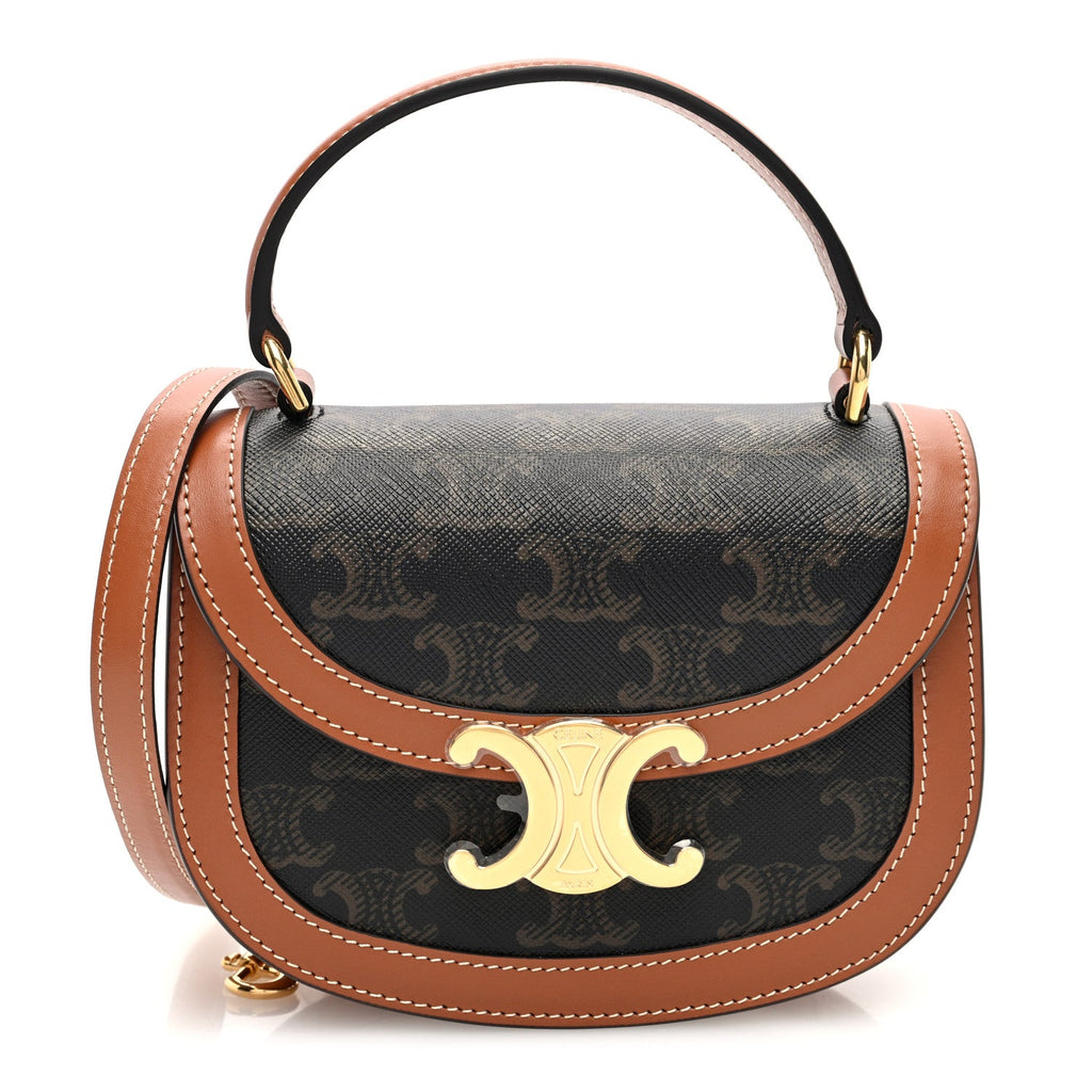 Canvas Calfskin Triomphe Mini Besace Clea Tan