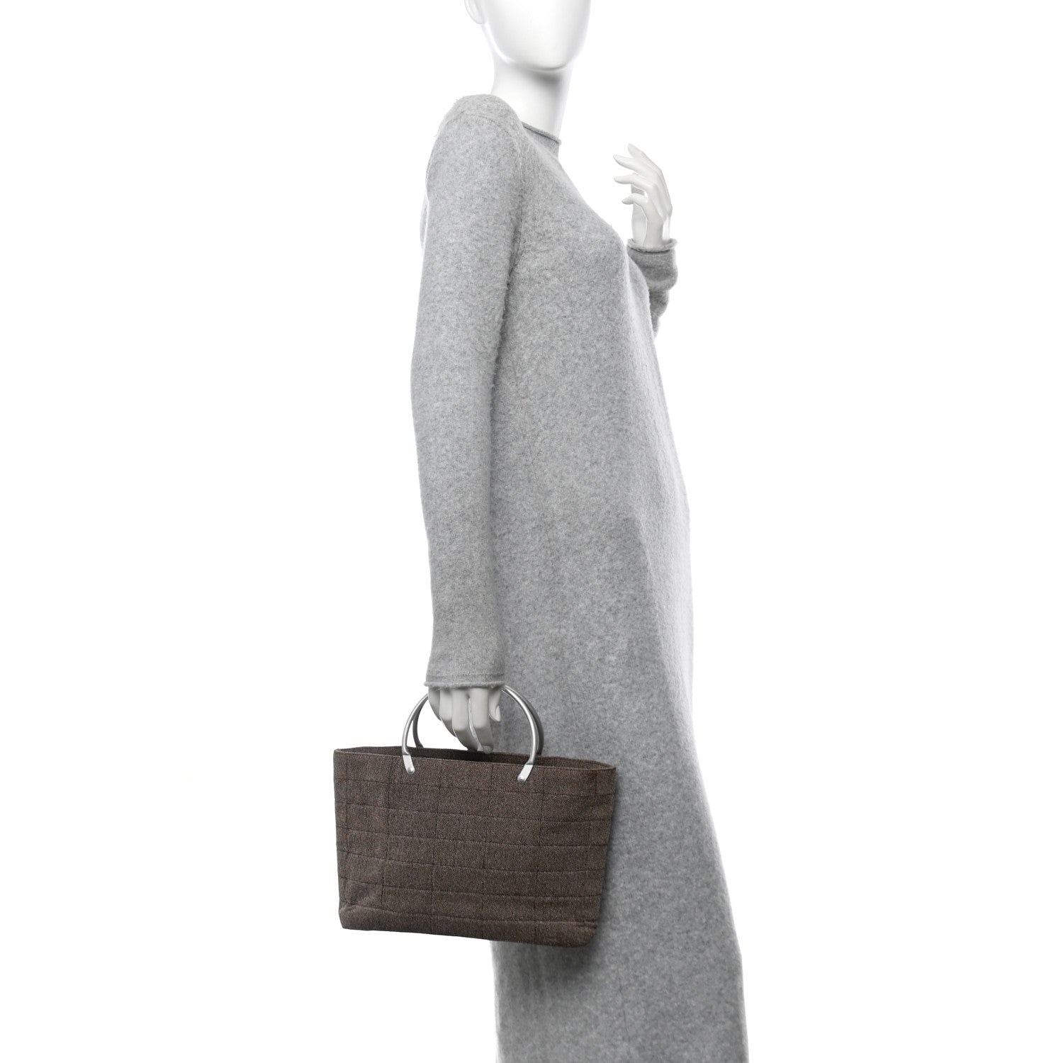 Tweed Quilted Chocolate Bar Tote Beige