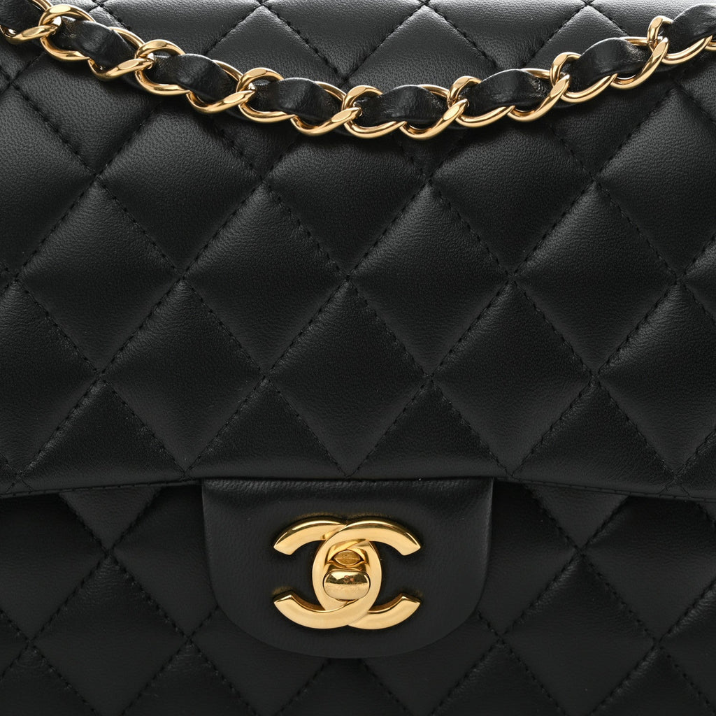 Lambskin Quilted Medium Double Flap Black