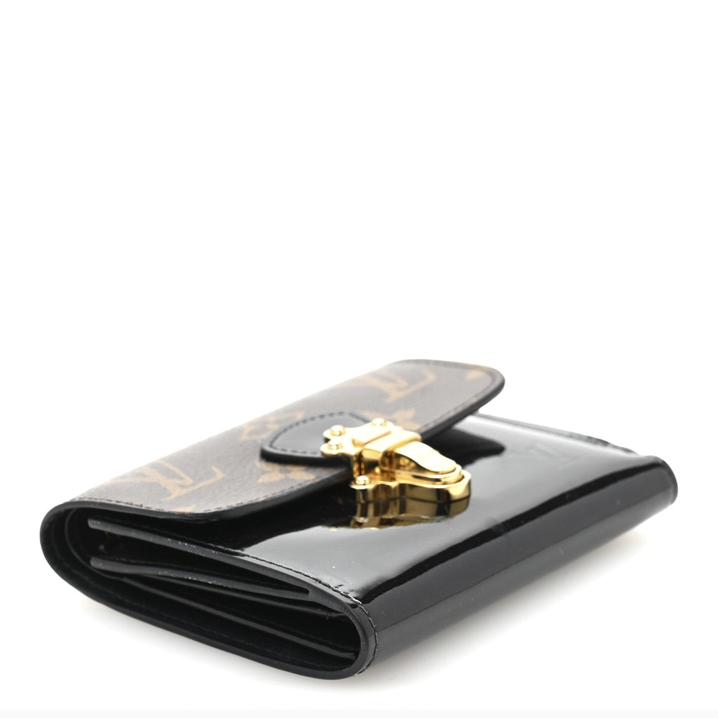 Patent Calfskin Monogram Cherrywood Compact Wallet Black