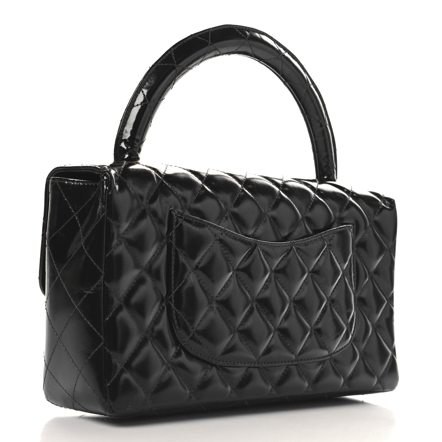 Patent Quilted Medium Rectangular Kelly Flap Bag Black