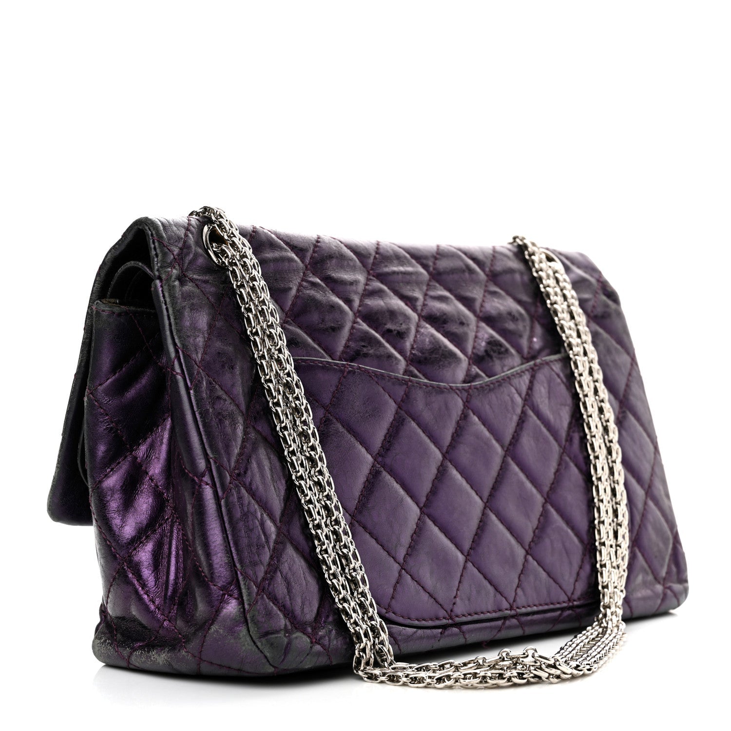 Metallic Aged Calfskin Quilted 2.55 Reissue 227 Flap Purple