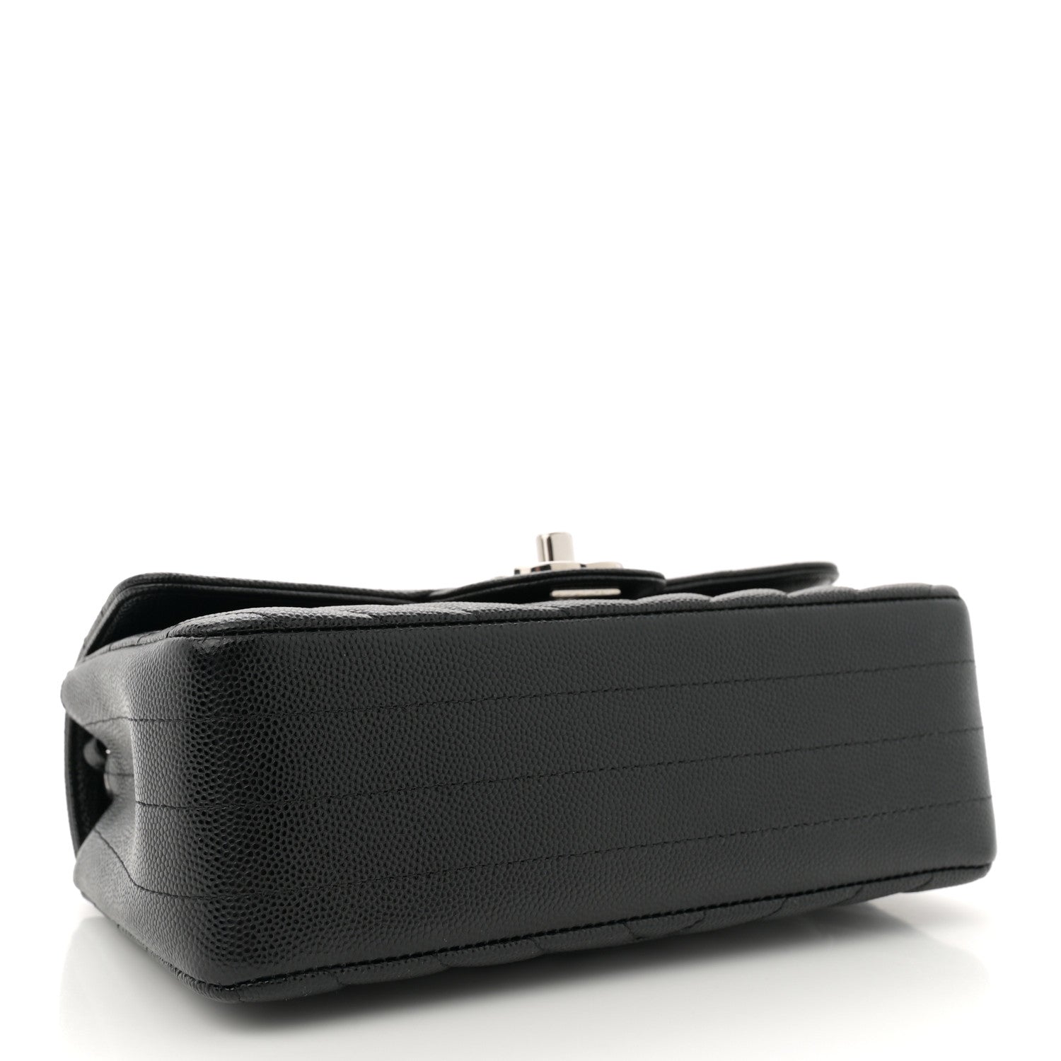 Caviar Chevron Quilted Mini Rectangular Flap Black