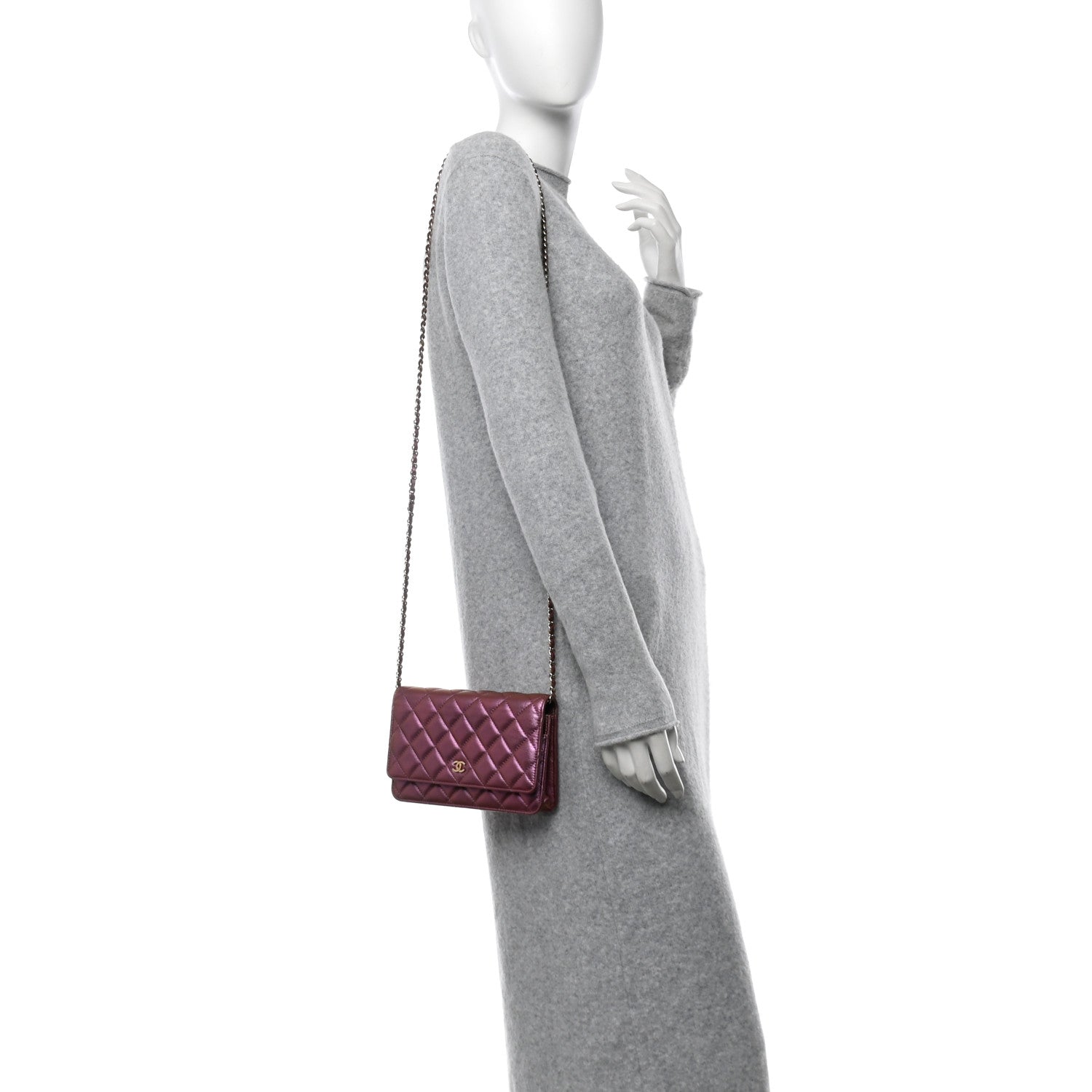 Iridescent Lambskin Quilted Wallet On Chain WOC Purple