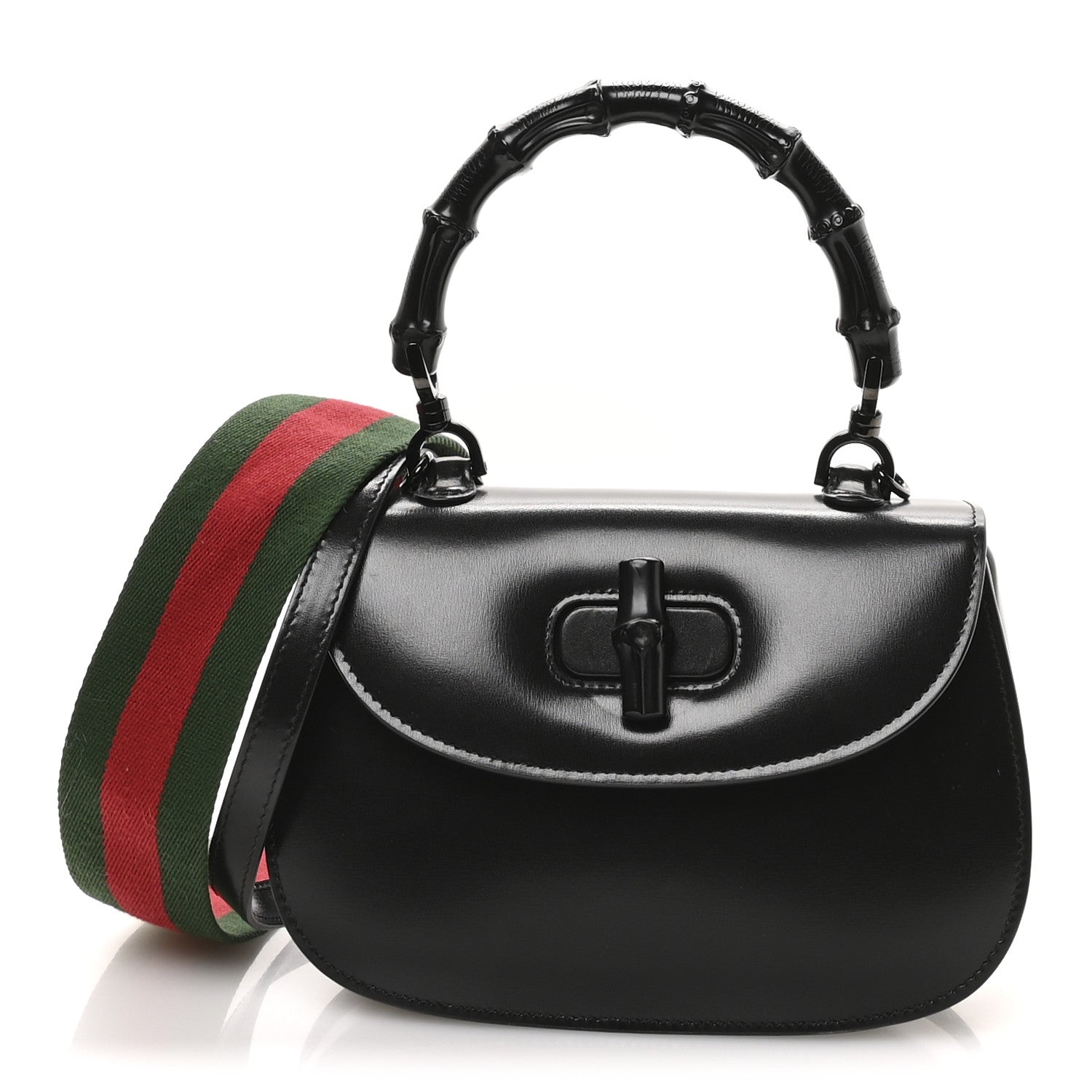 Boarded Dyana Lux Calfskin Web Monochrome Small Bamboo 1947 Top Handle Bag Black