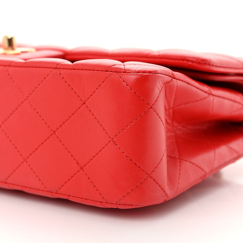Lambskin Quilted Medium Double Flap Red