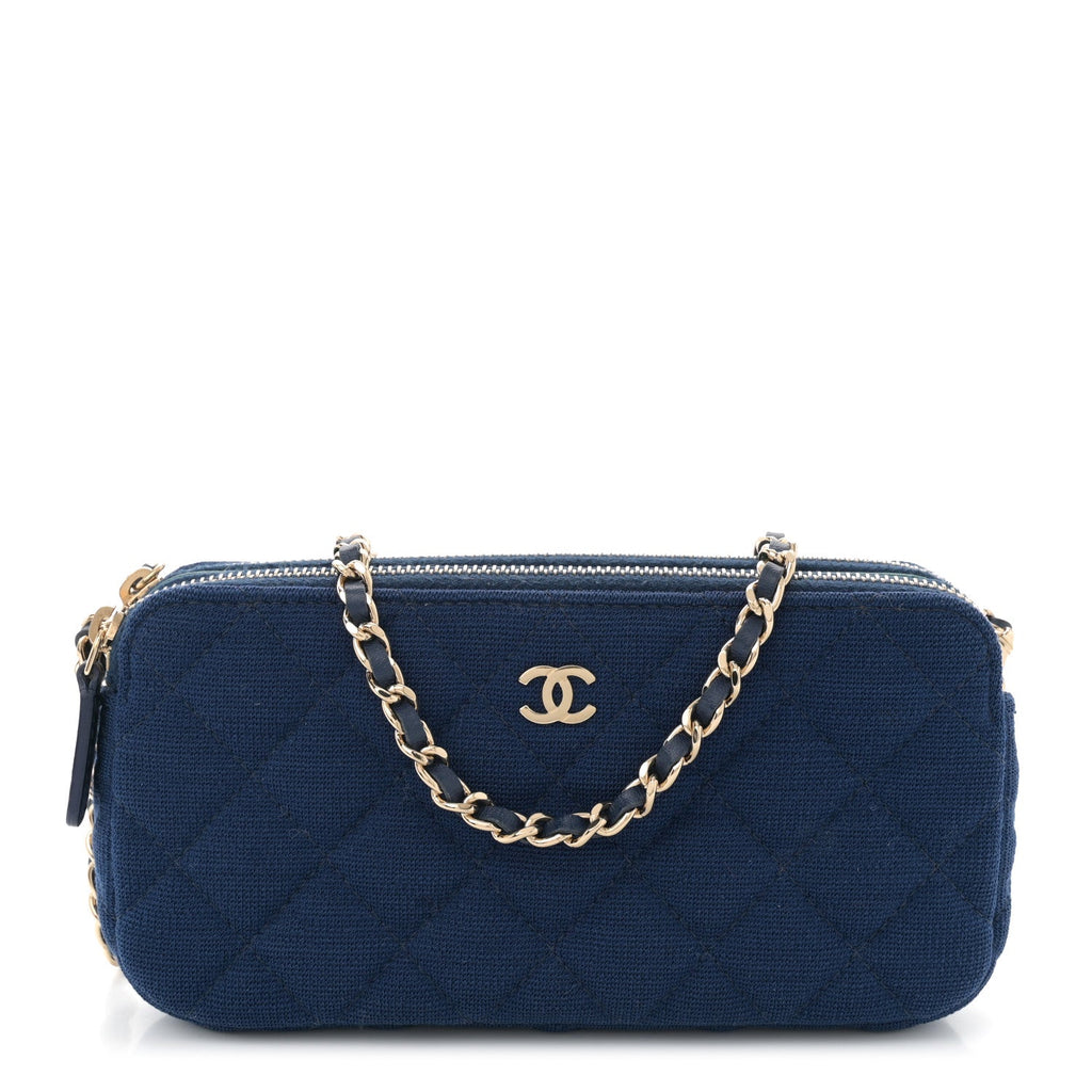 Jersey Quilted Small Clutch With Chain Navy