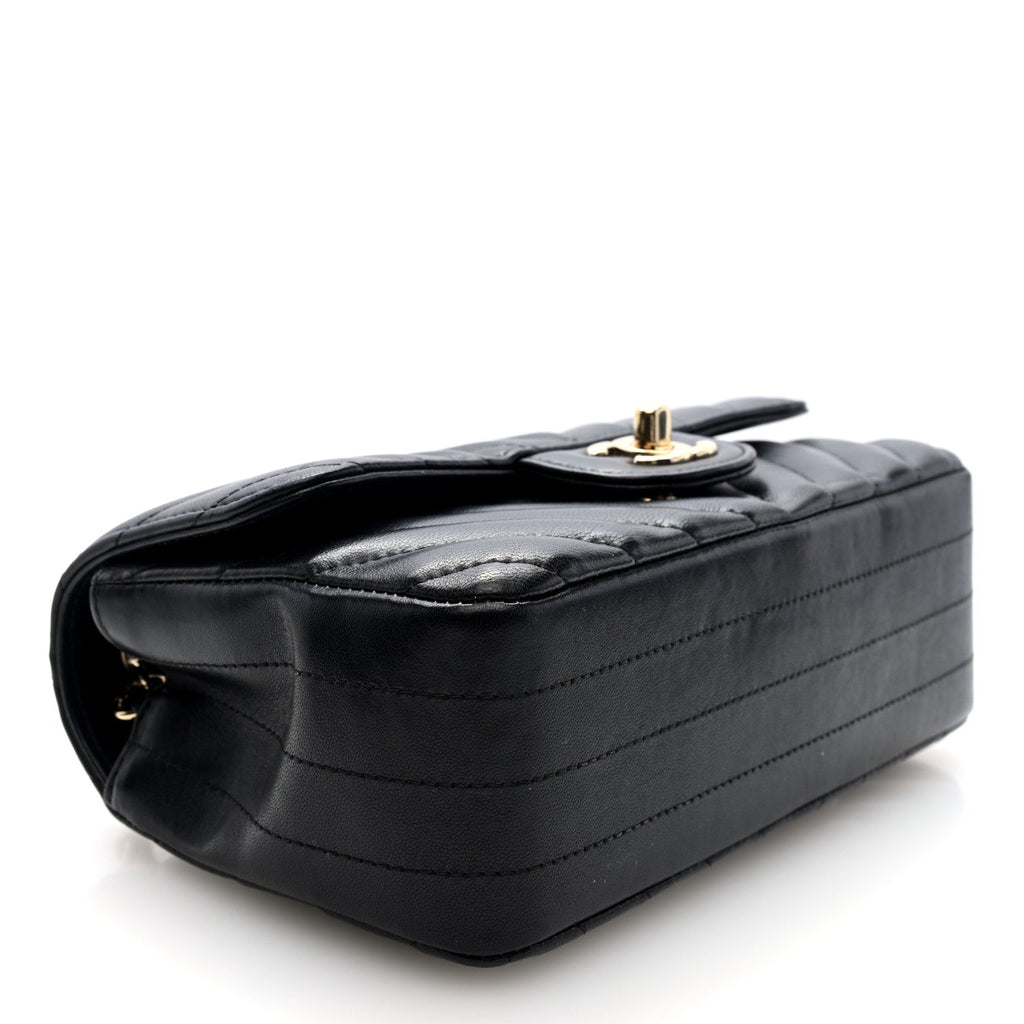 Lambskin Chevron Quilted Mini Rectangular Flap Black