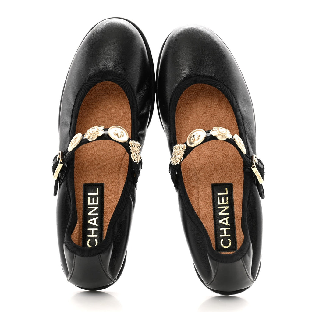 Lambskin Charm Mary Jane Flats 39 Black