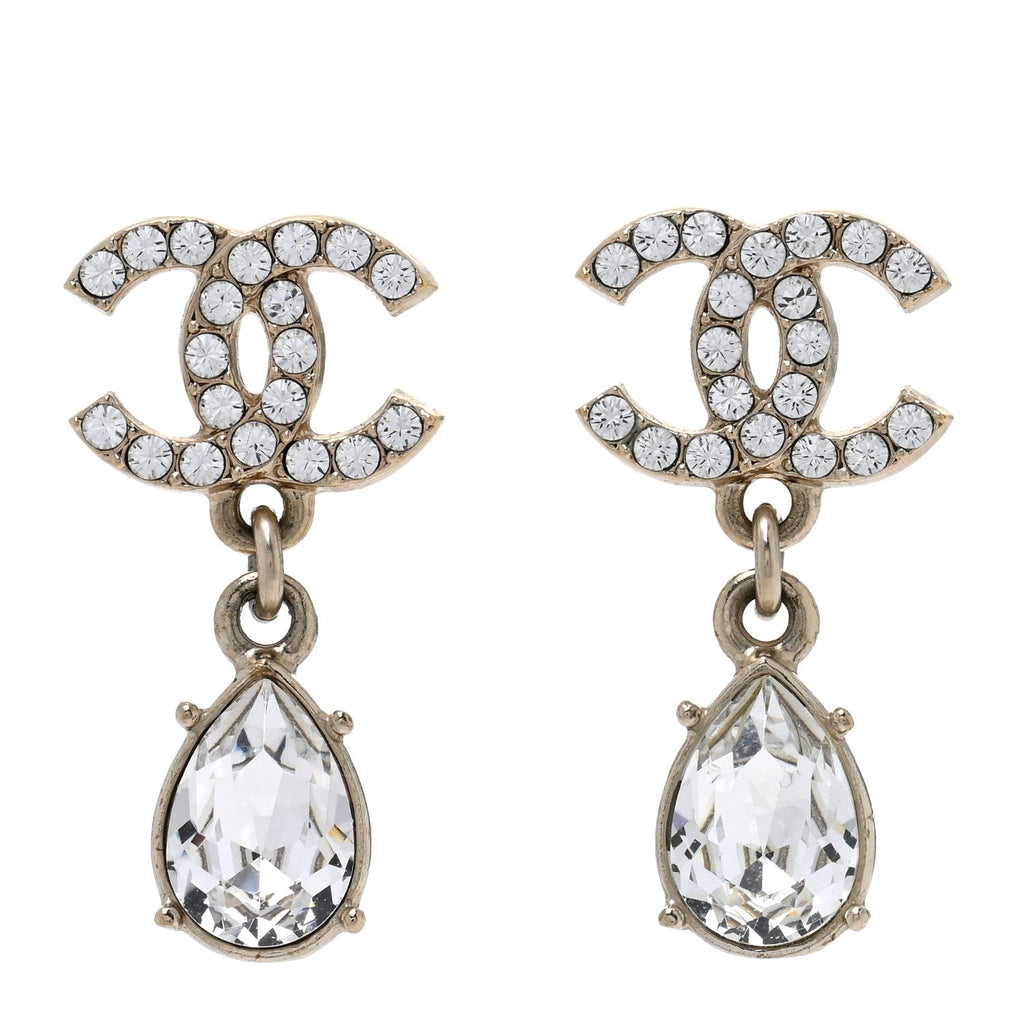 Crystal CC Pear Drop Earrings Gold