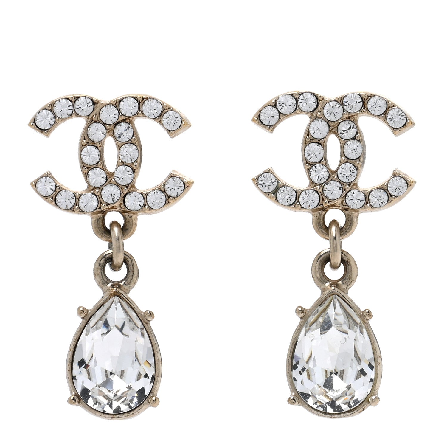 Crystal CC Pear Drop Earrings Gold