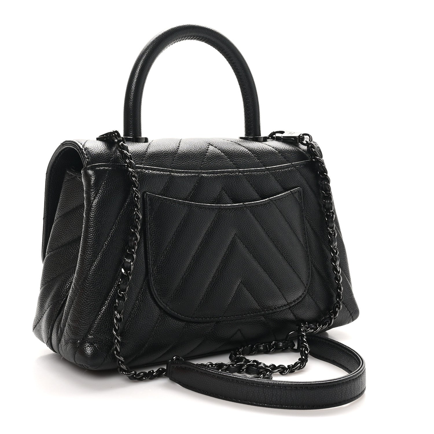 Caviar Chevron Quilted Mini Coco Handle Flap So Black
