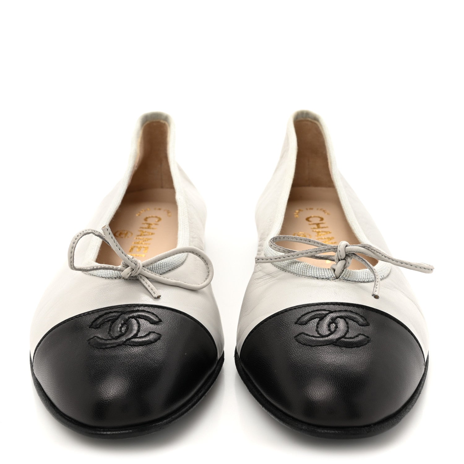 Lambskin Cap Toe CC Ballerina Flats 36.5 Grey Black