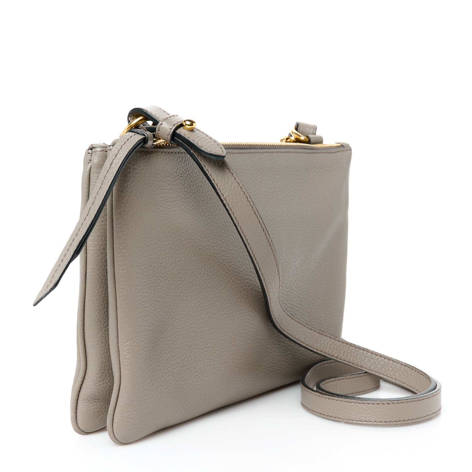 Vitello Phenix Double Zip Crossbody Bag Argilla