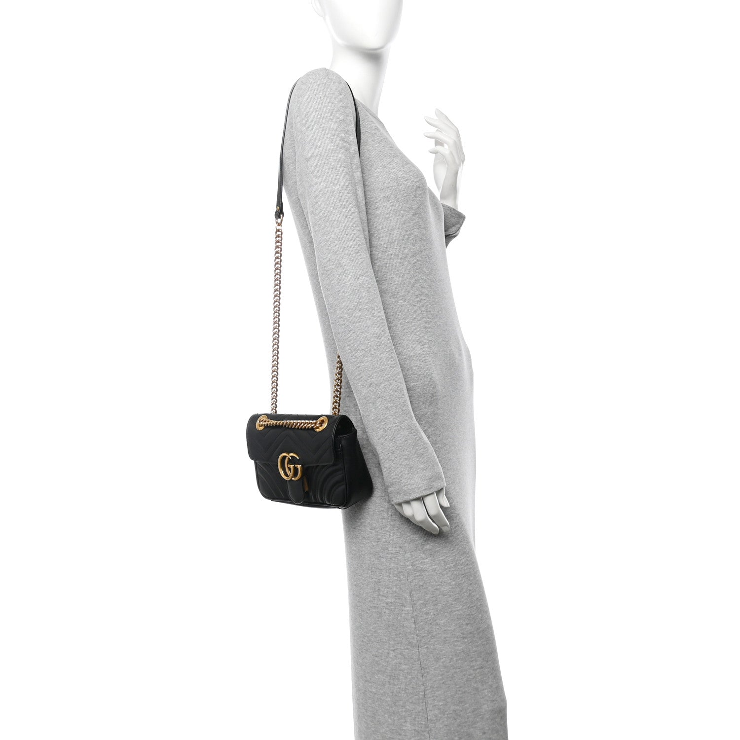 Calfskin Matelasse Mini GG Marmont Shoulder Bag Black