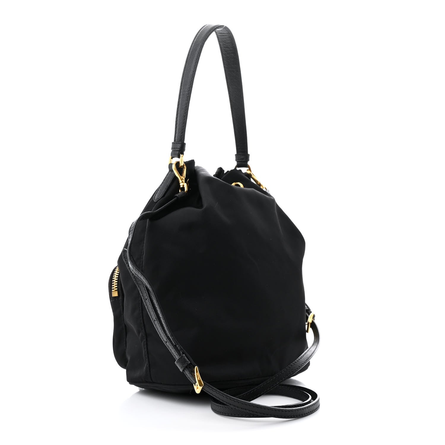 Saffiano Tessuto Nylon Mini Bucket Crossbody Bag Black