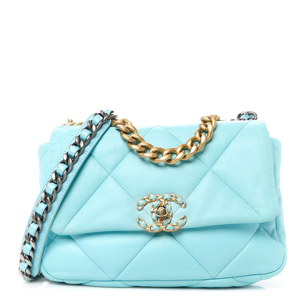 Lambskin Quilted Medium Chanel 19 Flap Light Blue