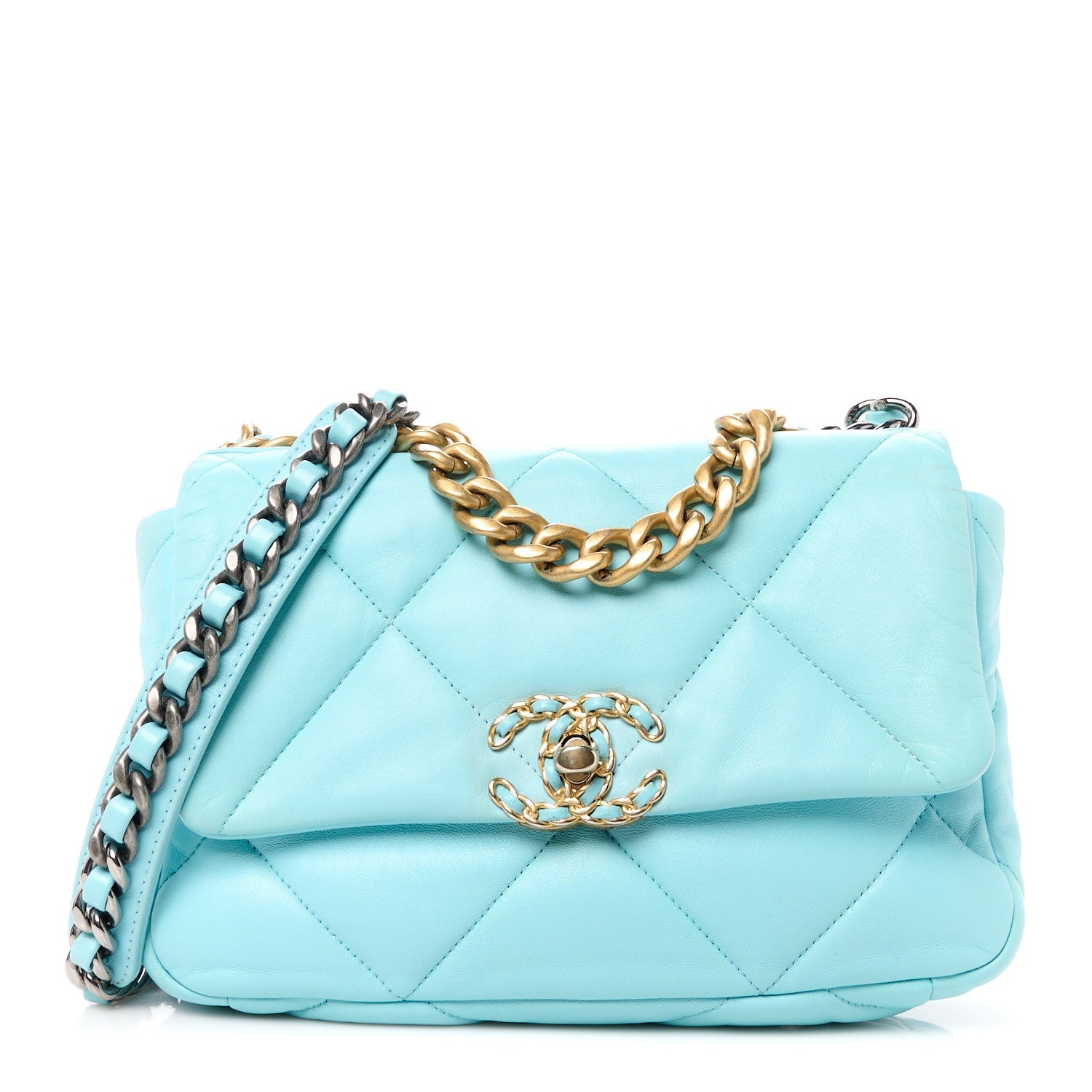 Lambskin Quilted Medium Chanel 19 Flap Light Blue