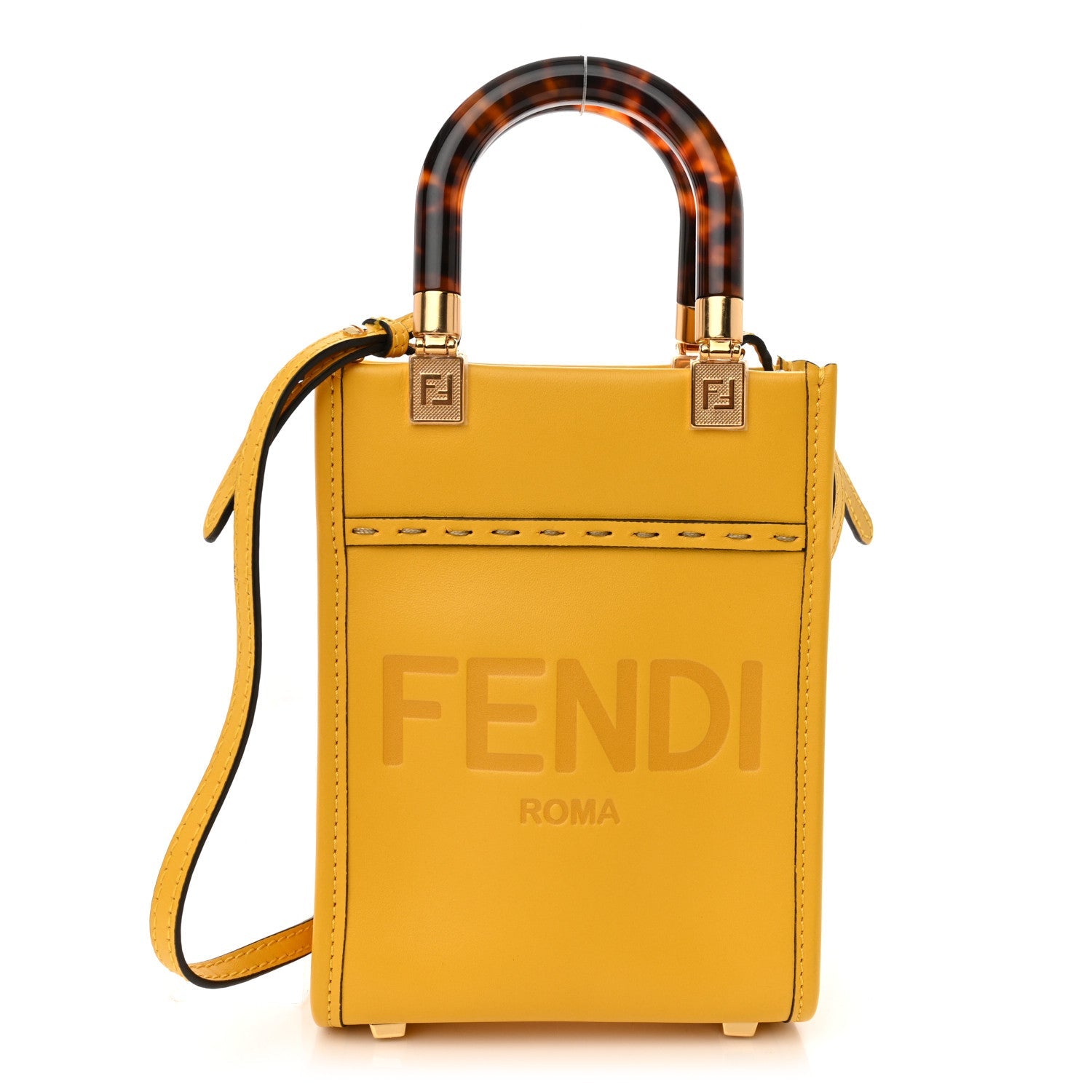 Vitello King Plexiglass Logo Embossed Mini Fendi Sunshine Shopper Tote Mimosa