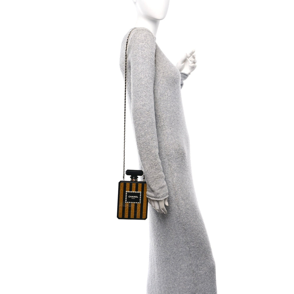 Plexiglass Perfume Bottle Clutch Black Gold