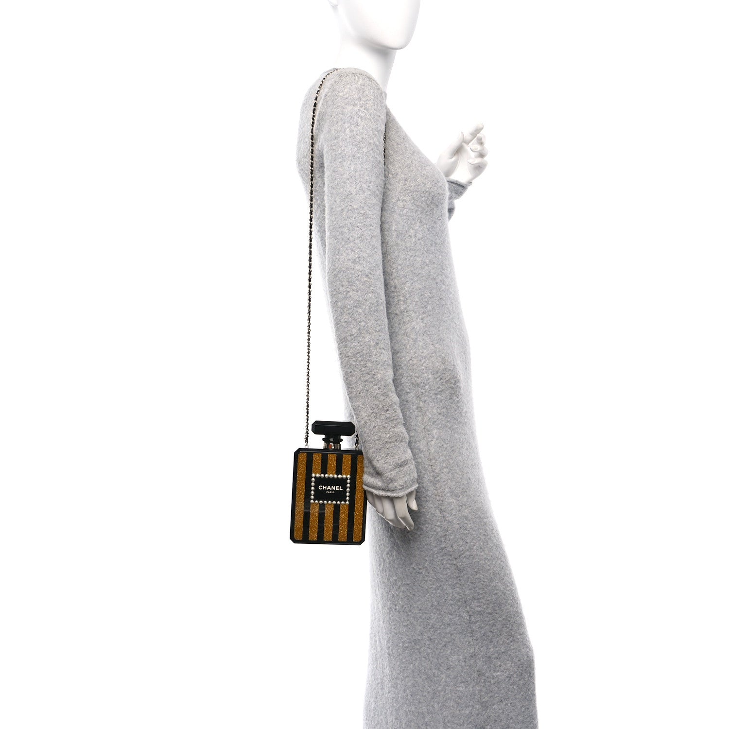 Plexiglass Perfume Bottle Clutch Black Gold