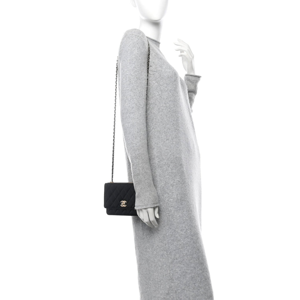 Lambskin Quilted Trendy CC Wallet On Chain WOC Black