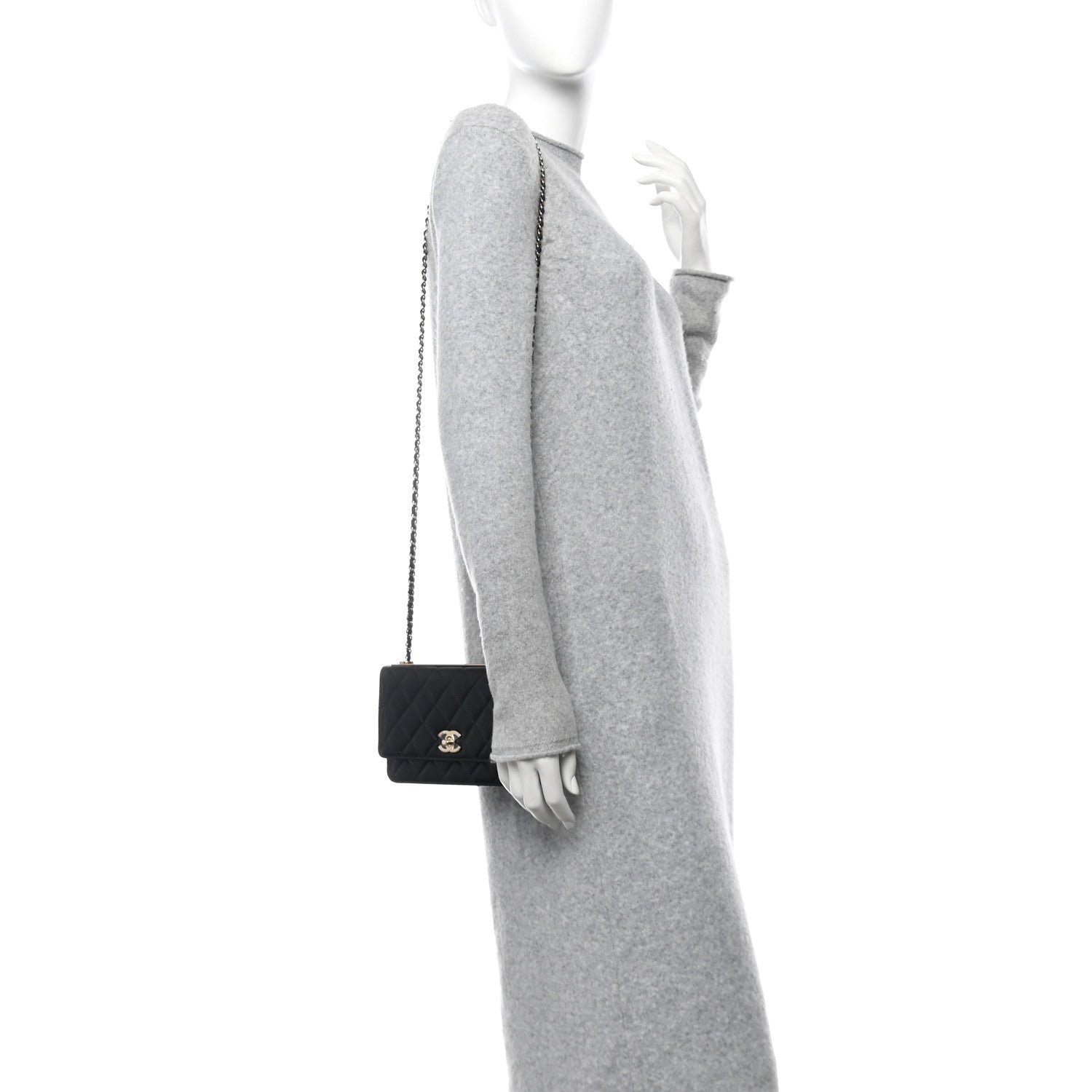 Lambskin Quilted Trendy CC Wallet On Chain WOC Black
