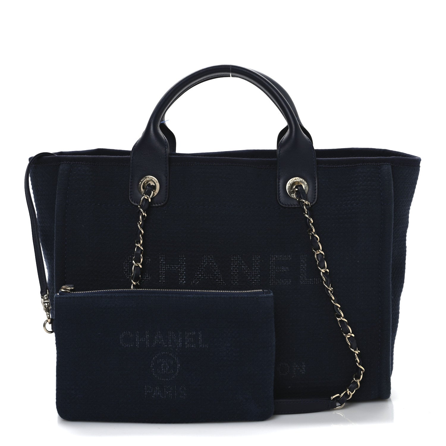 Mixed Fibers Calfskin Medium Deauville Tote Navy Blue