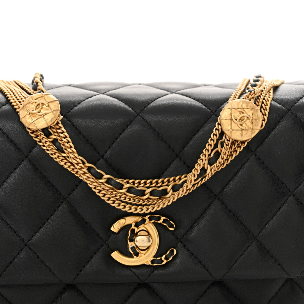 Lambskin Quilted Mini Medallion Multi Chain Flap Black