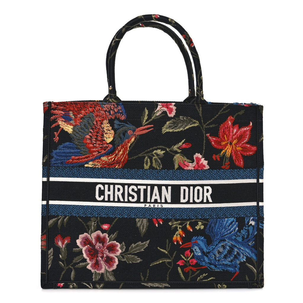 Canvas Embroidered Large Jardin d'Hiver Book Tote Black Multicolor