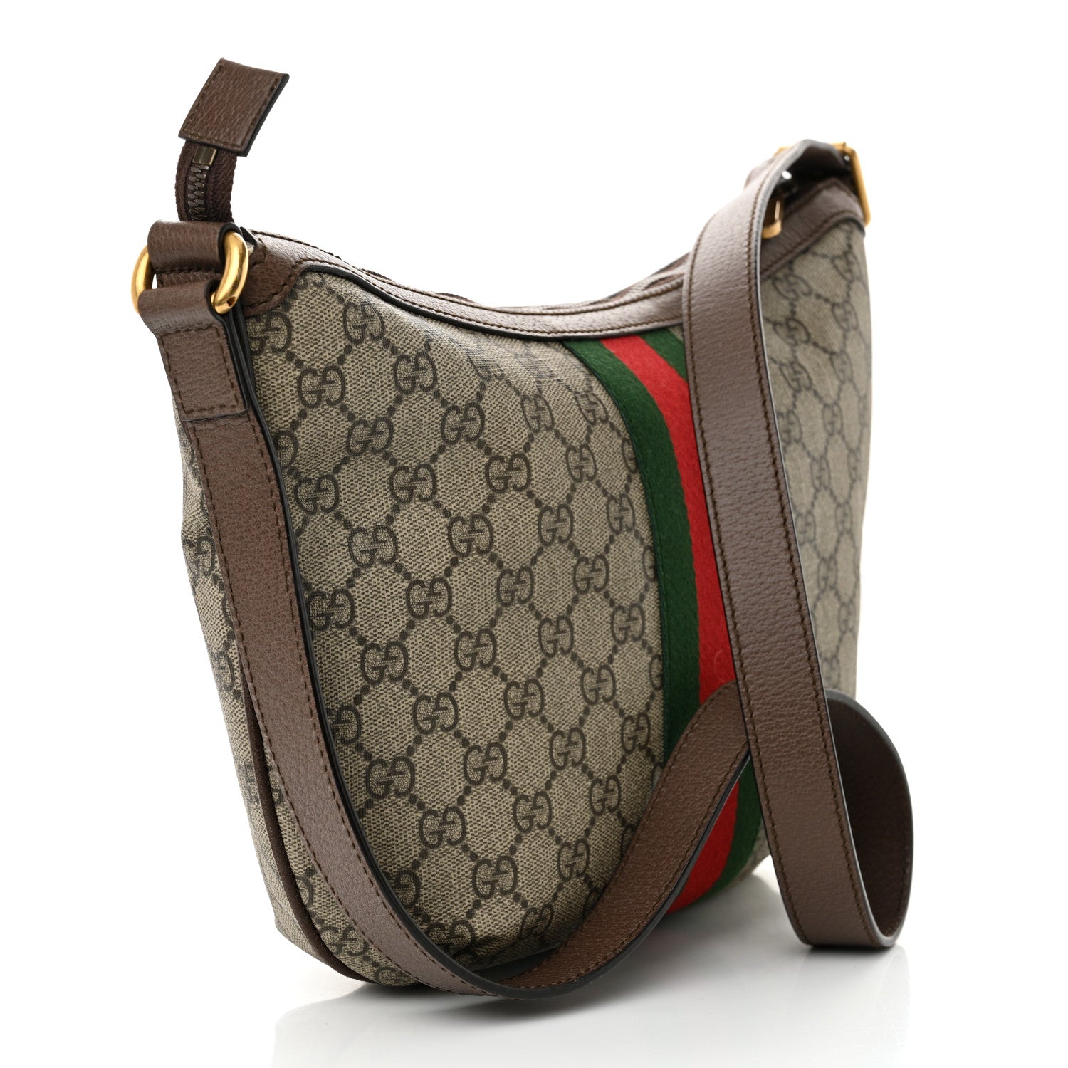 GG Supreme Monogram Web Small Ophidia Half Moon Hobo Brown