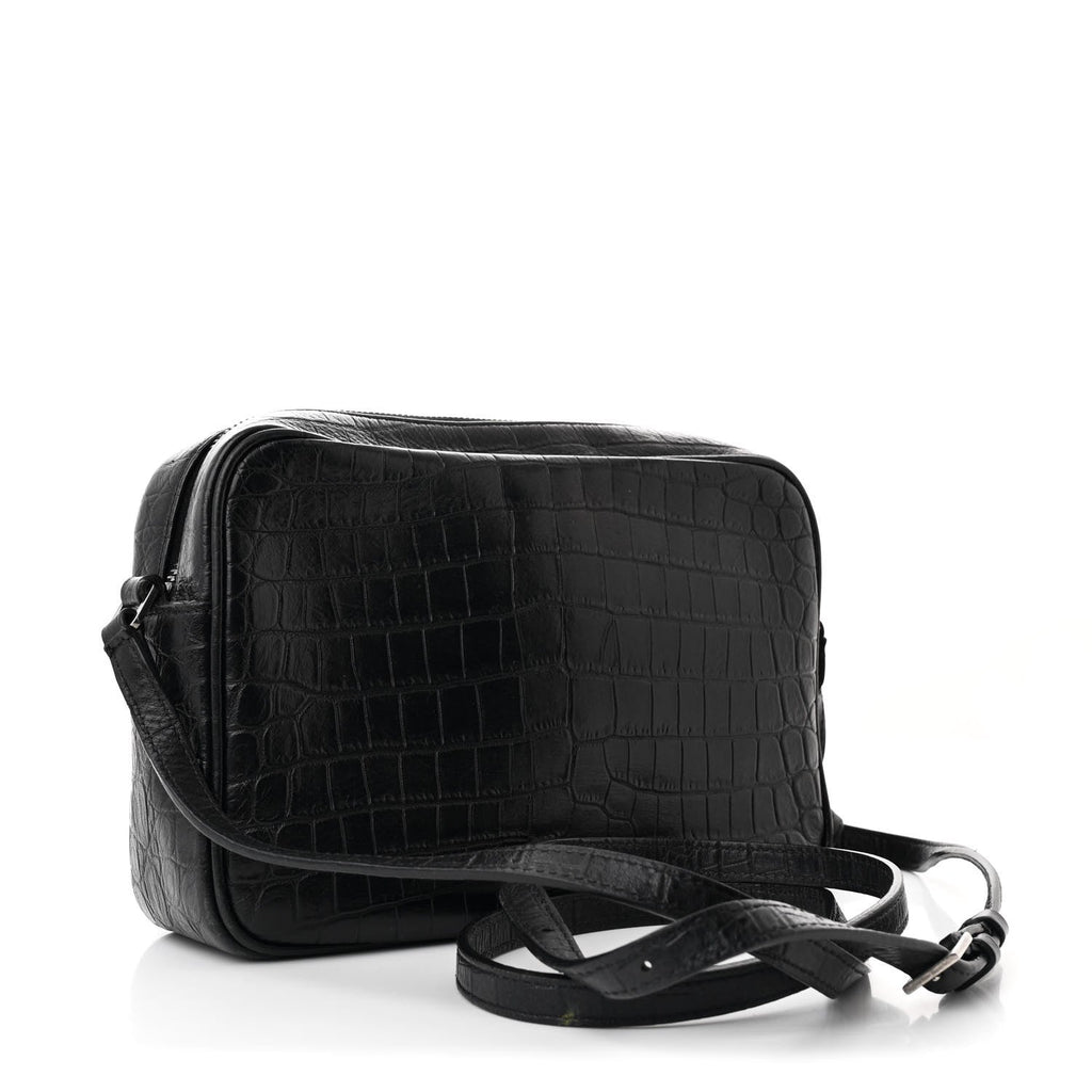 Calfskin Crocodile Embossed Monogram Lou Camera Bag Black