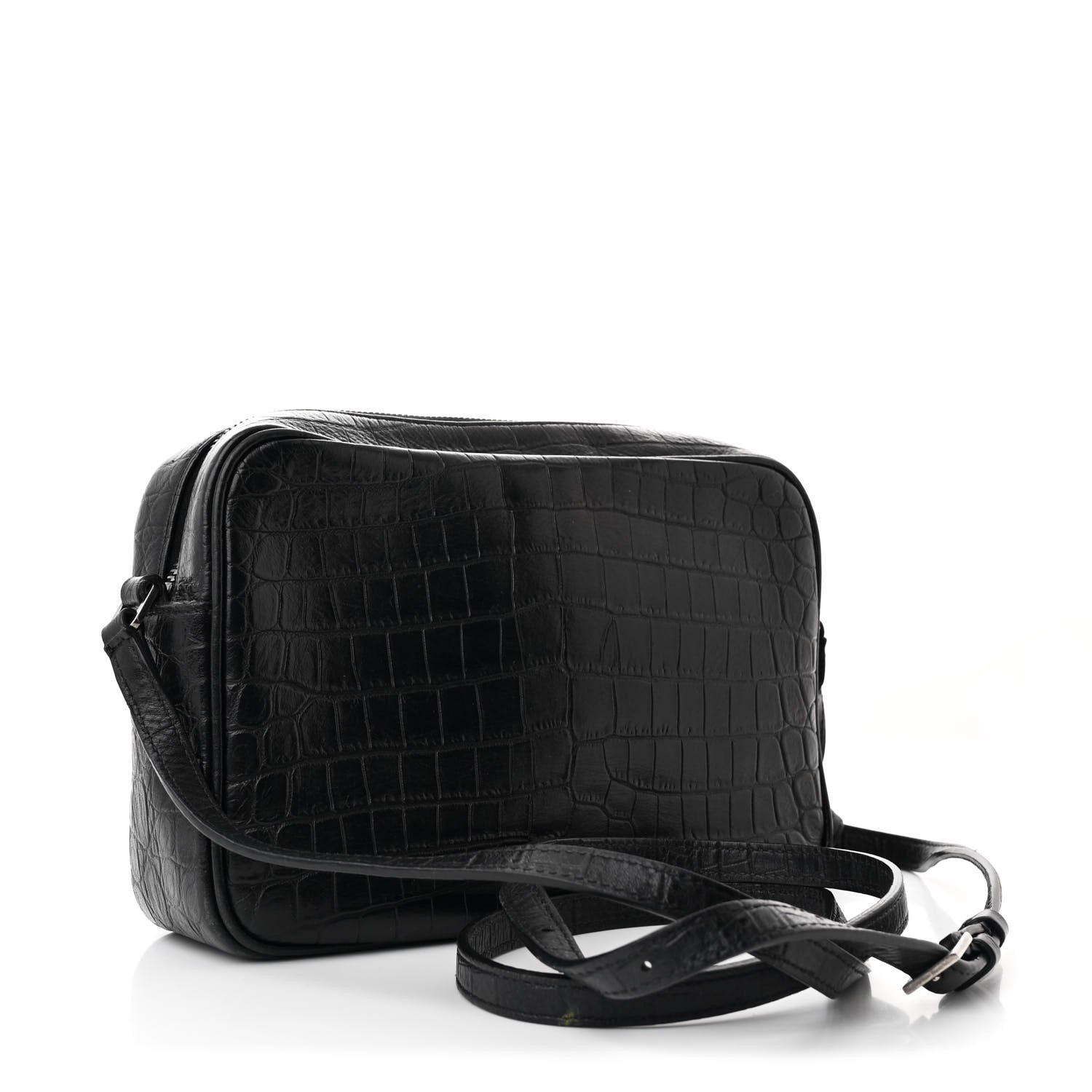 Calfskin Crocodile Embossed Monogram Lou Camera Bag Black