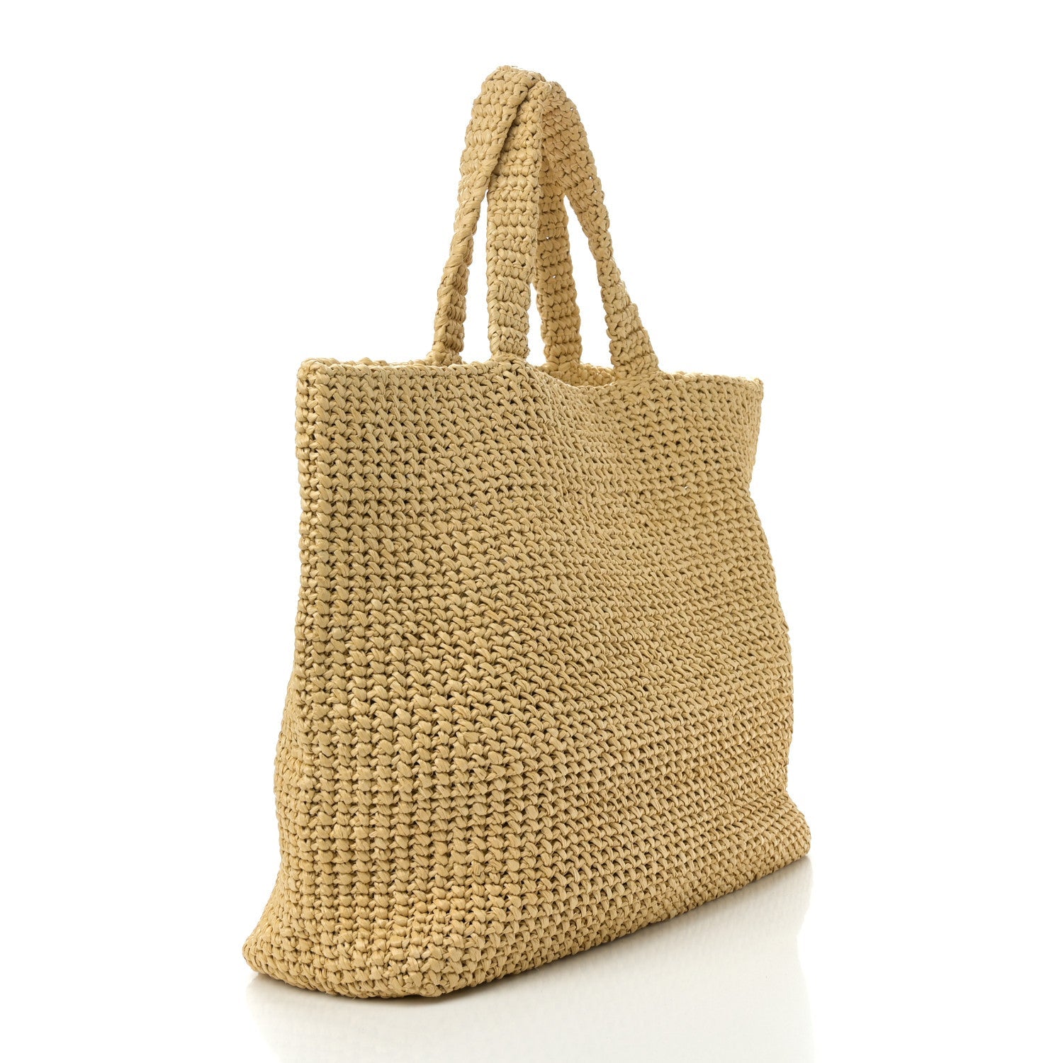 Yarn Raffia Effect Crochet Embroidered Logo Tote Naturale