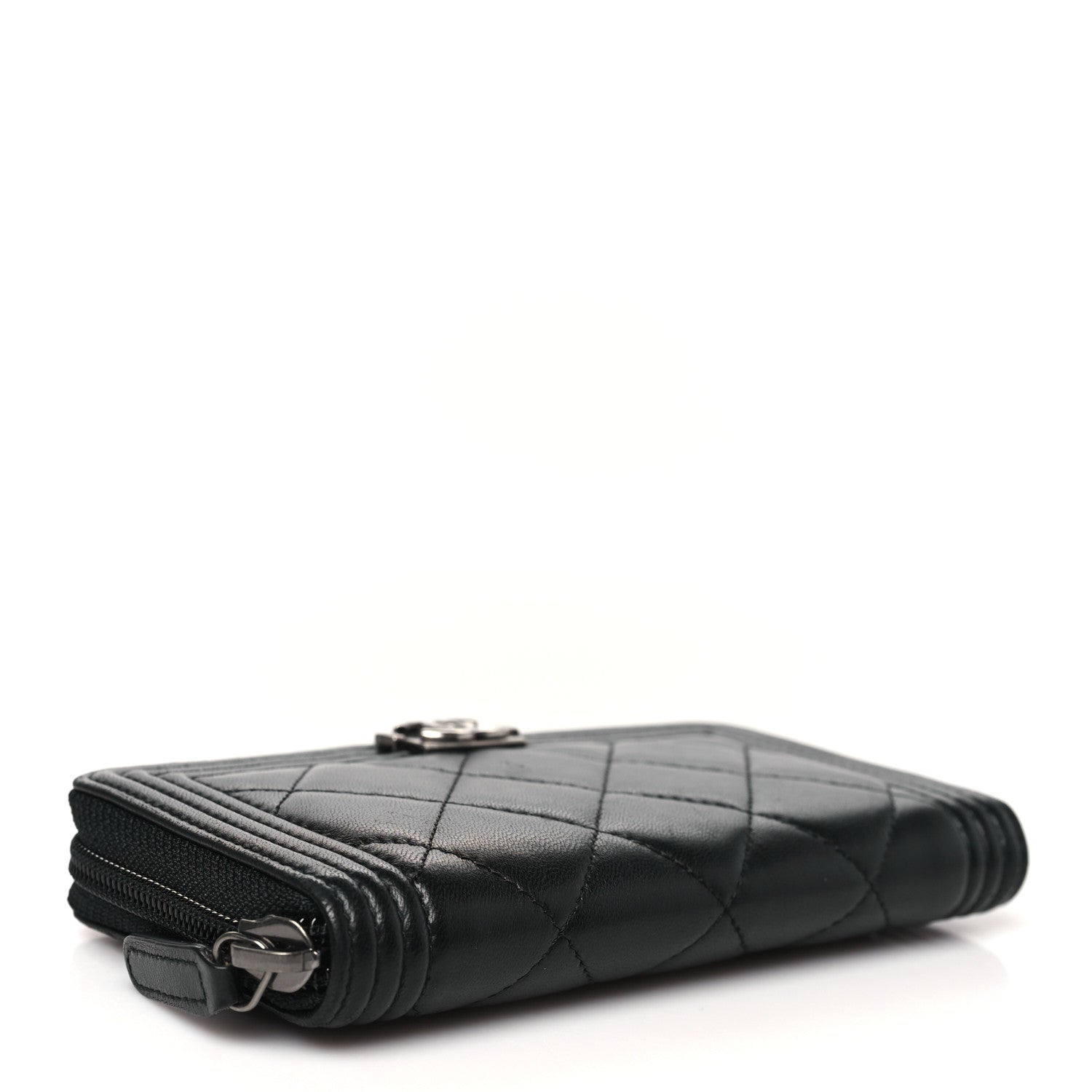 Lambskin Quilted Small Boy Zip Around Wallet Black