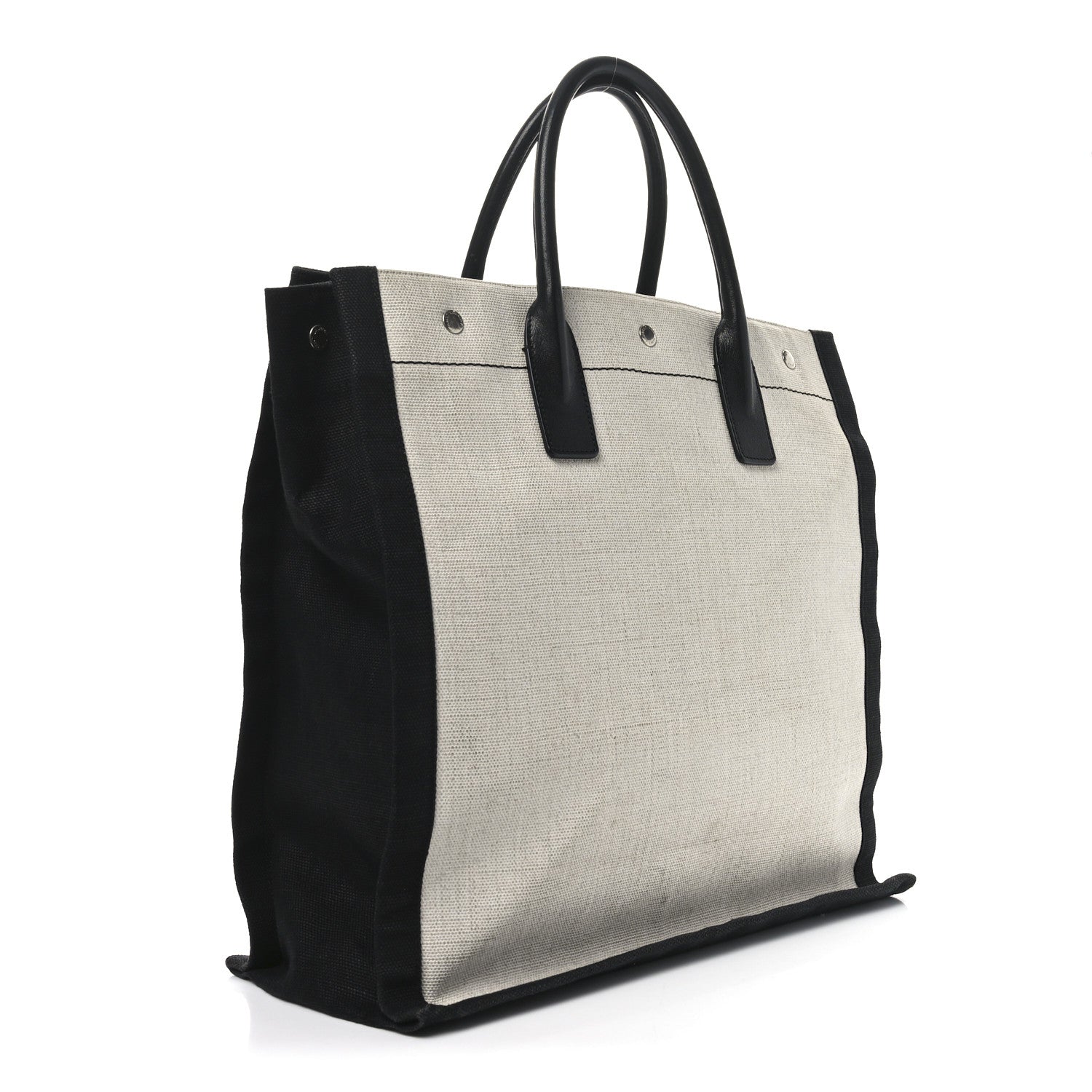 Linen Calfskin Rive Gauche North South Tote White Black